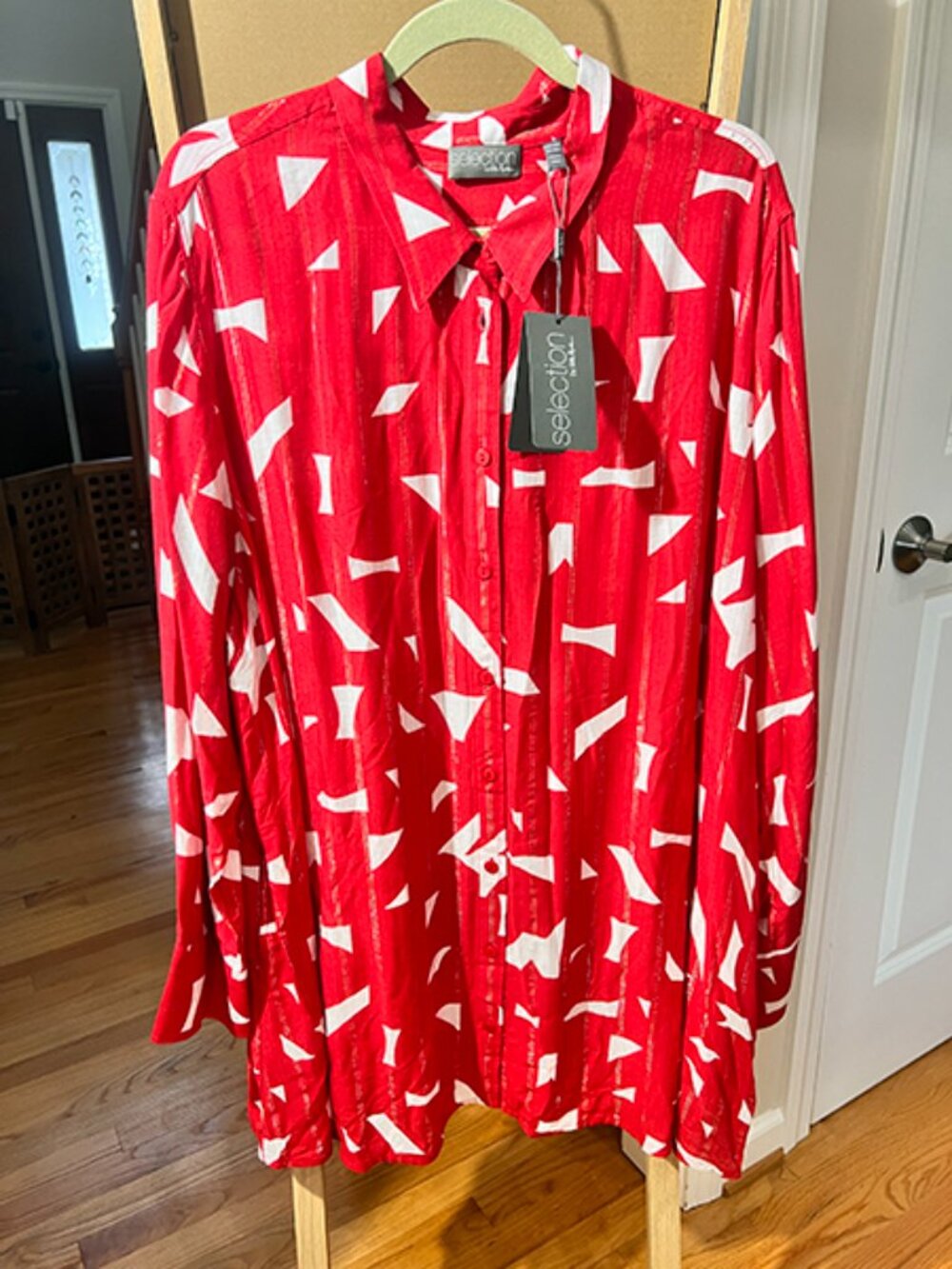 Ulla Popken | Red and White Geometric Print Shirt Blouse | NWT